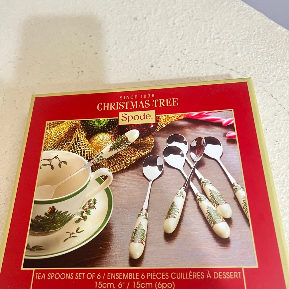 Spode Christmas Tree Porcelain & Stainless‎ Steel 6 Inch Teaspoons, Set of 6